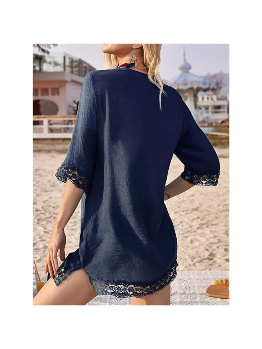 Lace Trim V-Neck Cover-Up
